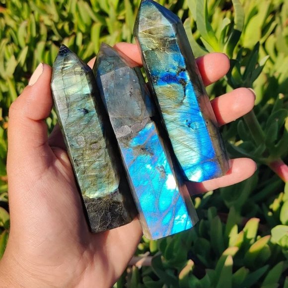 Natural Labradorite Healing Obelisk Crystal Wands Reiki Tower Point Ornaments - Picture 4 of 5